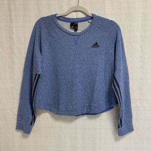 Blue Adidas Crop Split Side Sweater 3 Stripe  Sz M